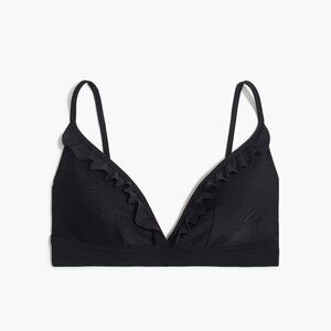 J Crew Factory French Swim Bikini Top Black With Ruffle Sz Medium New With Tag